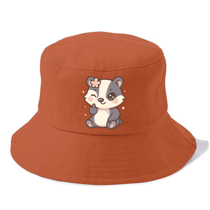 adorable badger with black and white stripes, one paw giving finger - Bucket Hat - Red