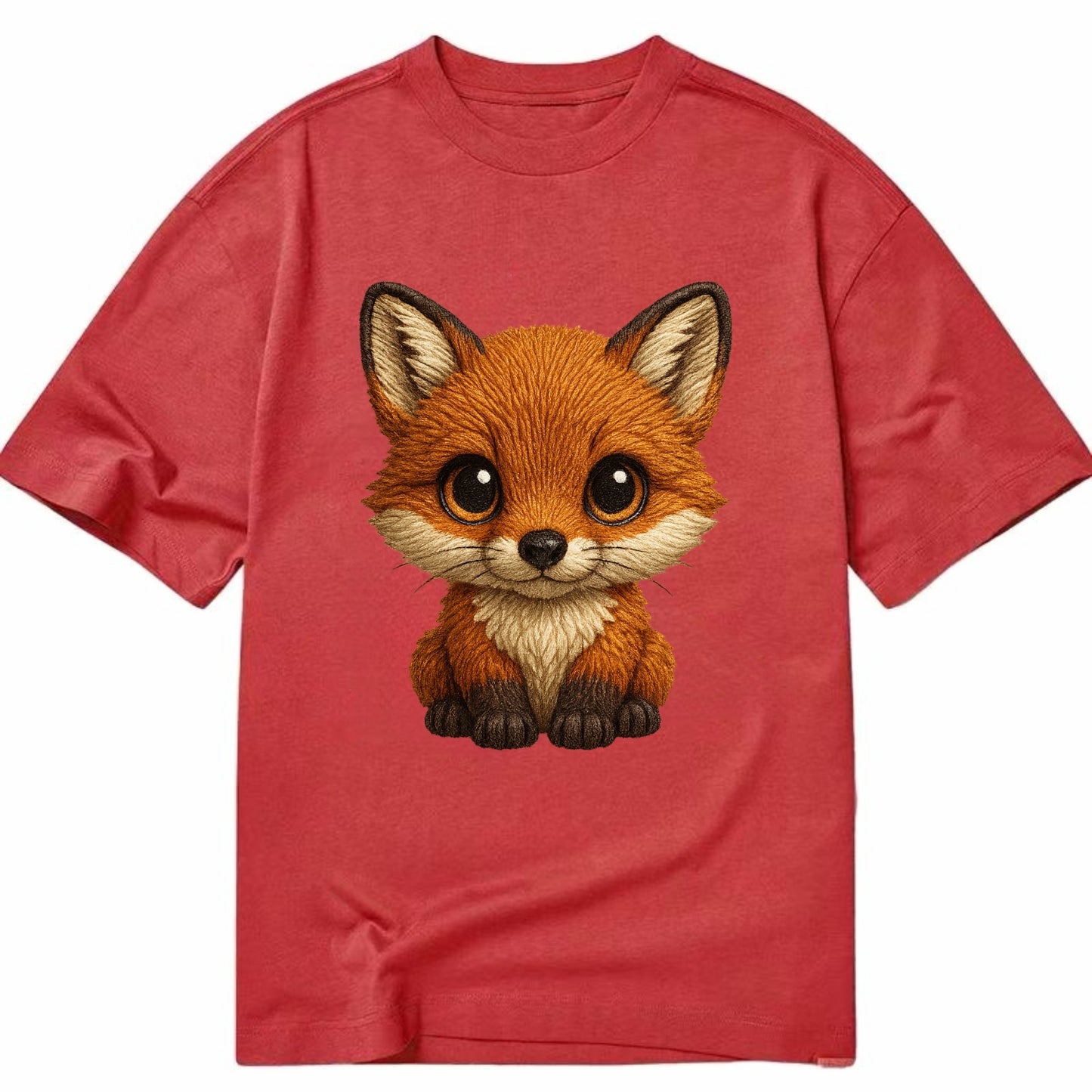 Baby Red Fox - russet fur, white chest, big amber eyes, perky ears, front-facing, - Classic T-shirt - Red