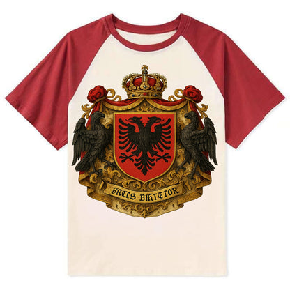 Albania Double Eagle Emblem - Contrast Raglan T-shirt - Red