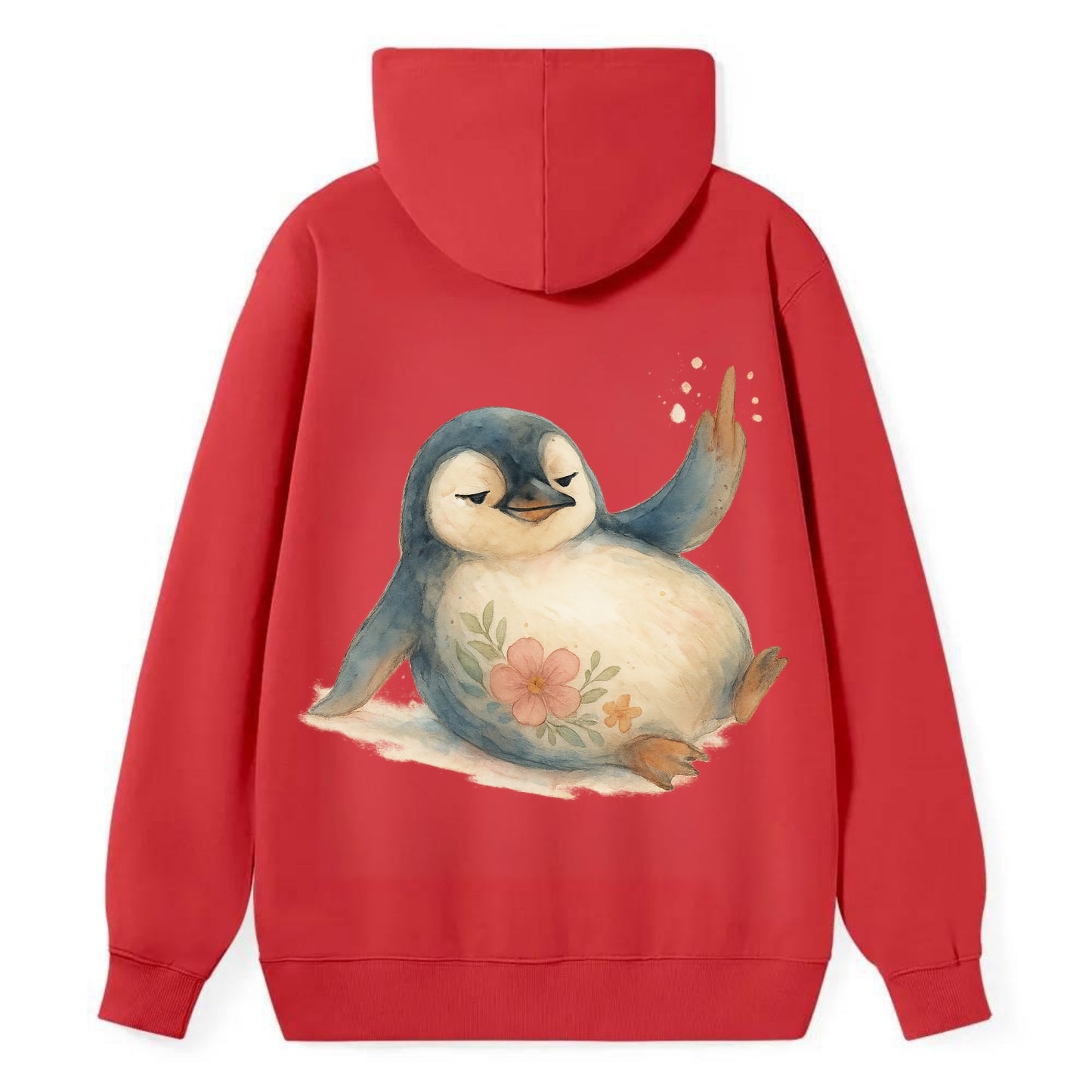 chubby penguin sliding on belly, one flipper up giving attitude - Classic Pullover Hoodie - Red
