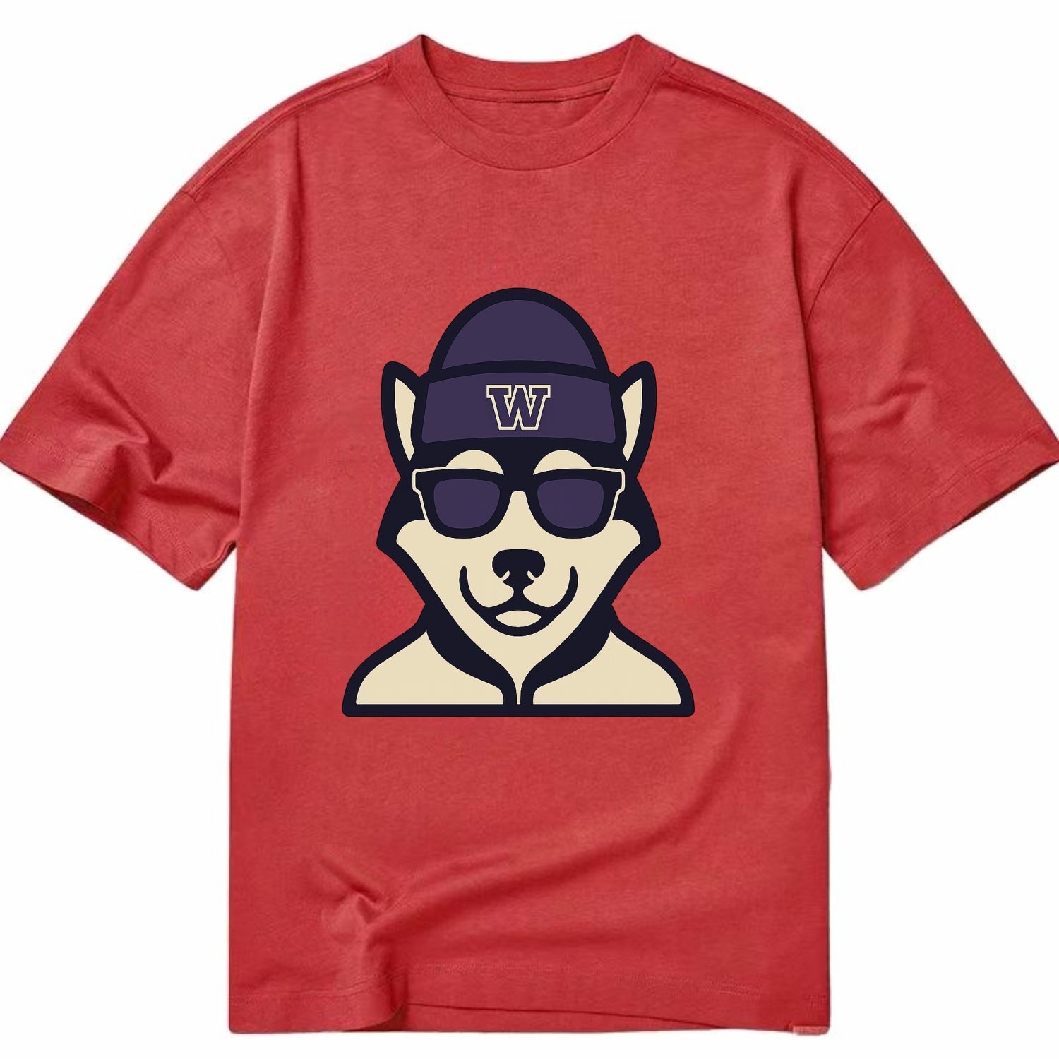 Seattle Husky wearing Washington beanie with W patch - Classic T-shirt - Red