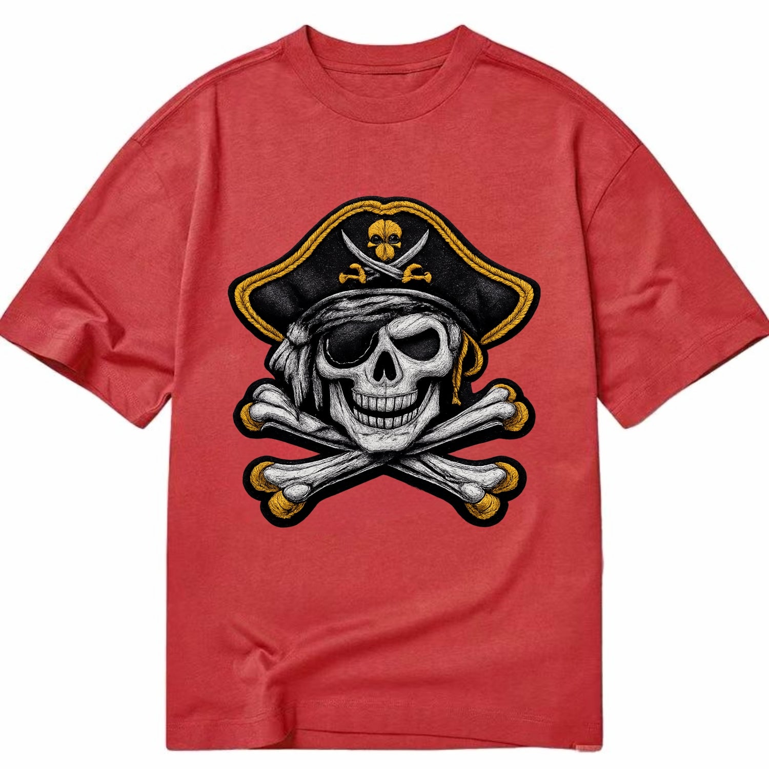 PIRATE SKULL - Jolly Roger skull in black and white , pirate - Classic T-shirt - Red
