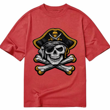 PIRATE SKULL - Jolly Roger skull in black and white , pirate - Classic T-shirt - Red