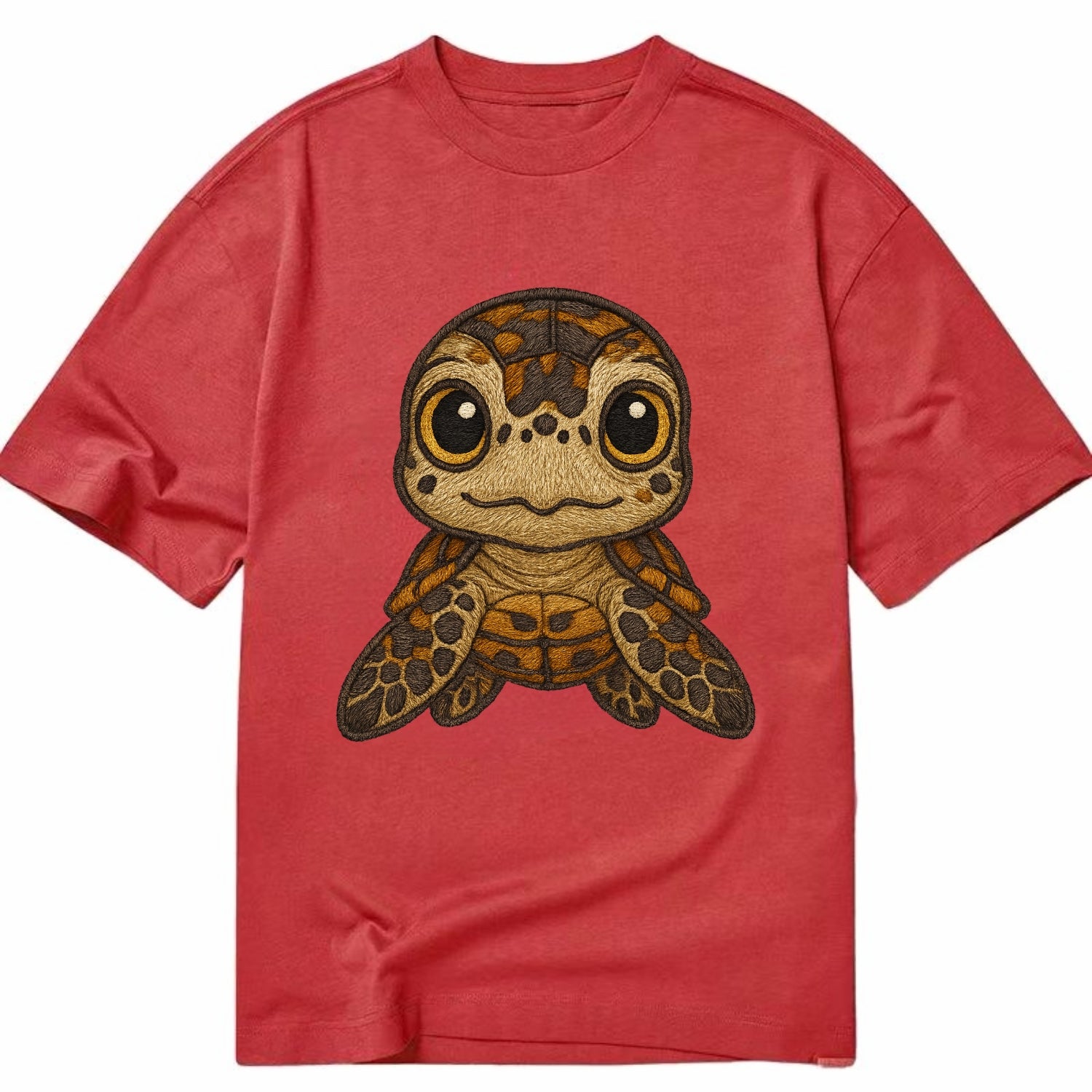 Baby Hawksbill Turtle - amber and brown shell pattern, curious golden eyes, - Classic T-shirt - Red