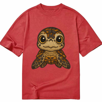 Baby Hawksbill Turtle - amber and brown shell pattern, curious golden eyes, - Classic T-shirt - Red