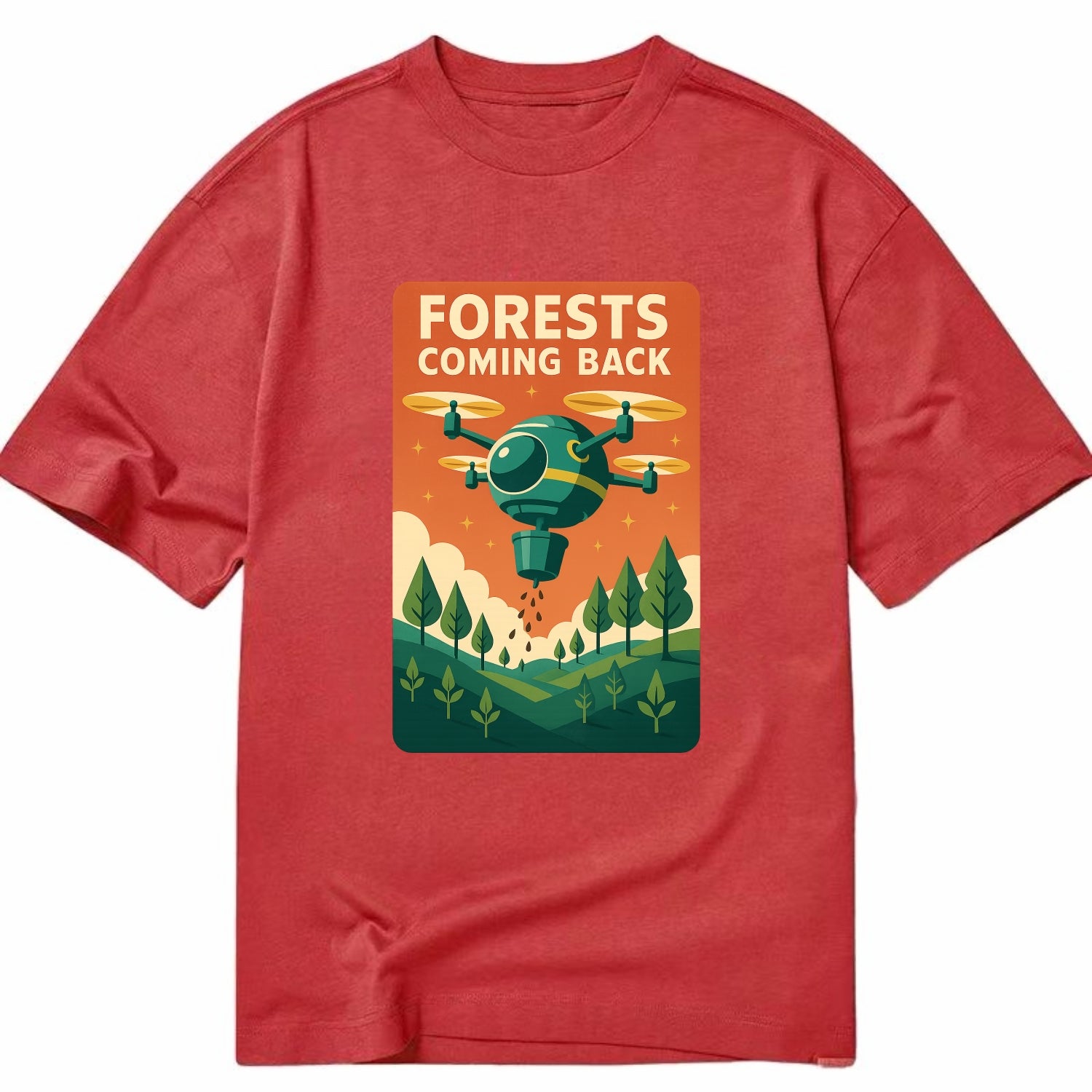 Reforestation drone planting millions of trees - "Forests Coming Back" - nature - Classic T-shirt - Red