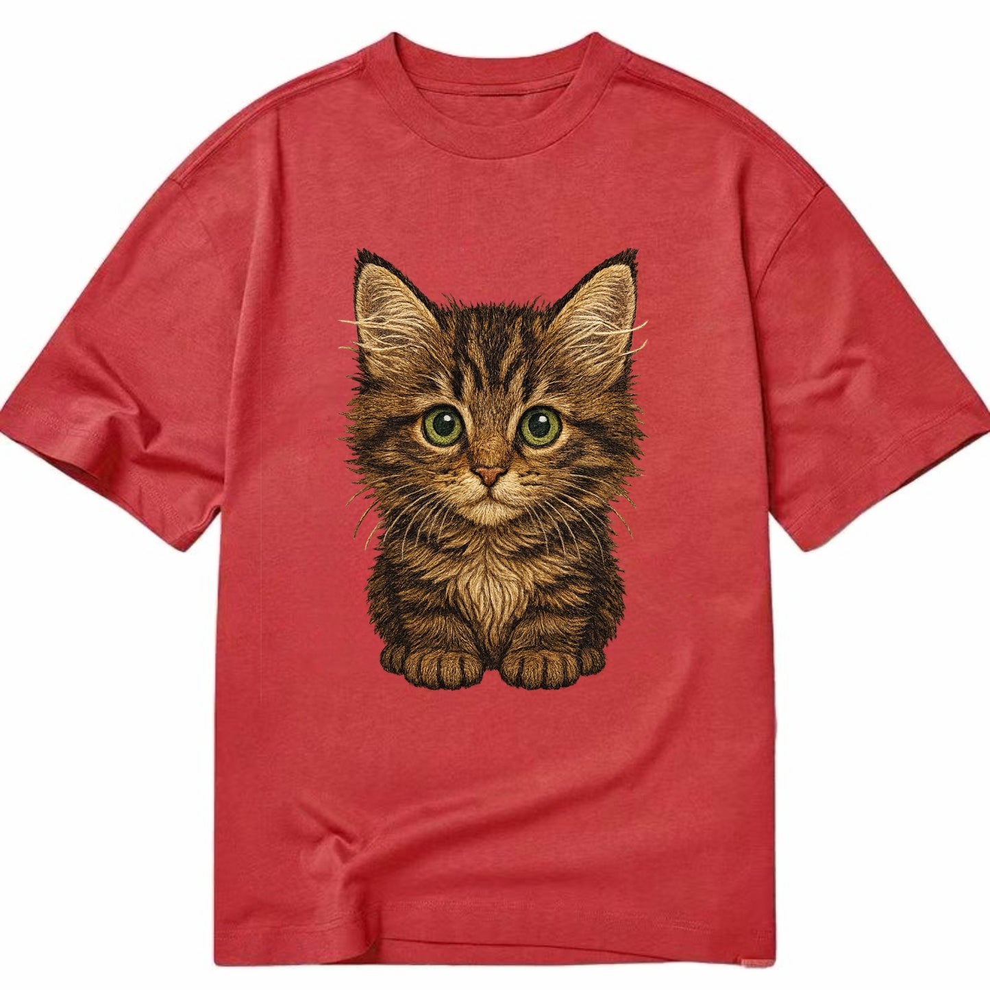 Baby Maine Coon Kitten - large fluffy tabby, tufted ears, big green eyes, - Classic T-shirt - Red