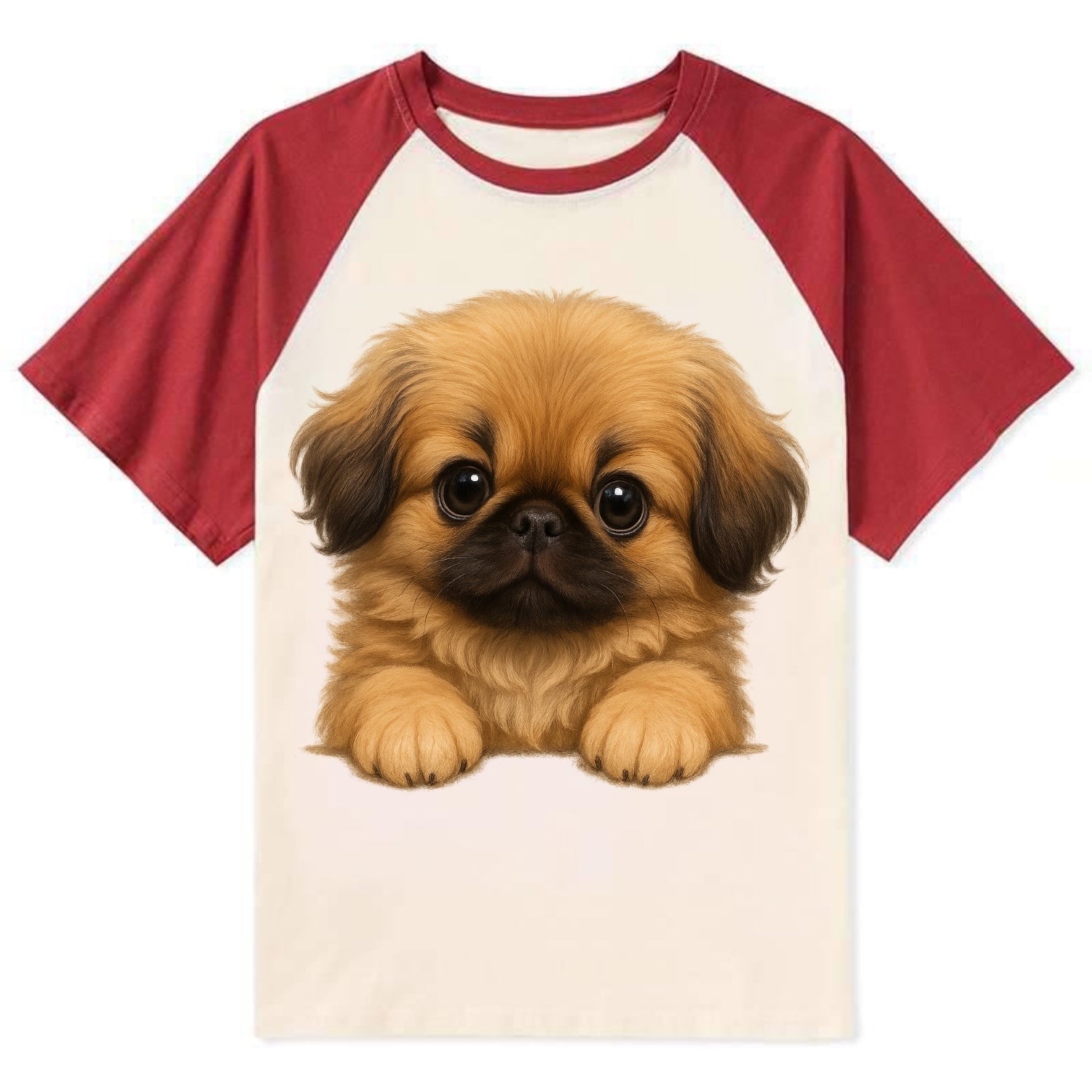 Pekingese  - Contrast Raglan T-shirt - Red