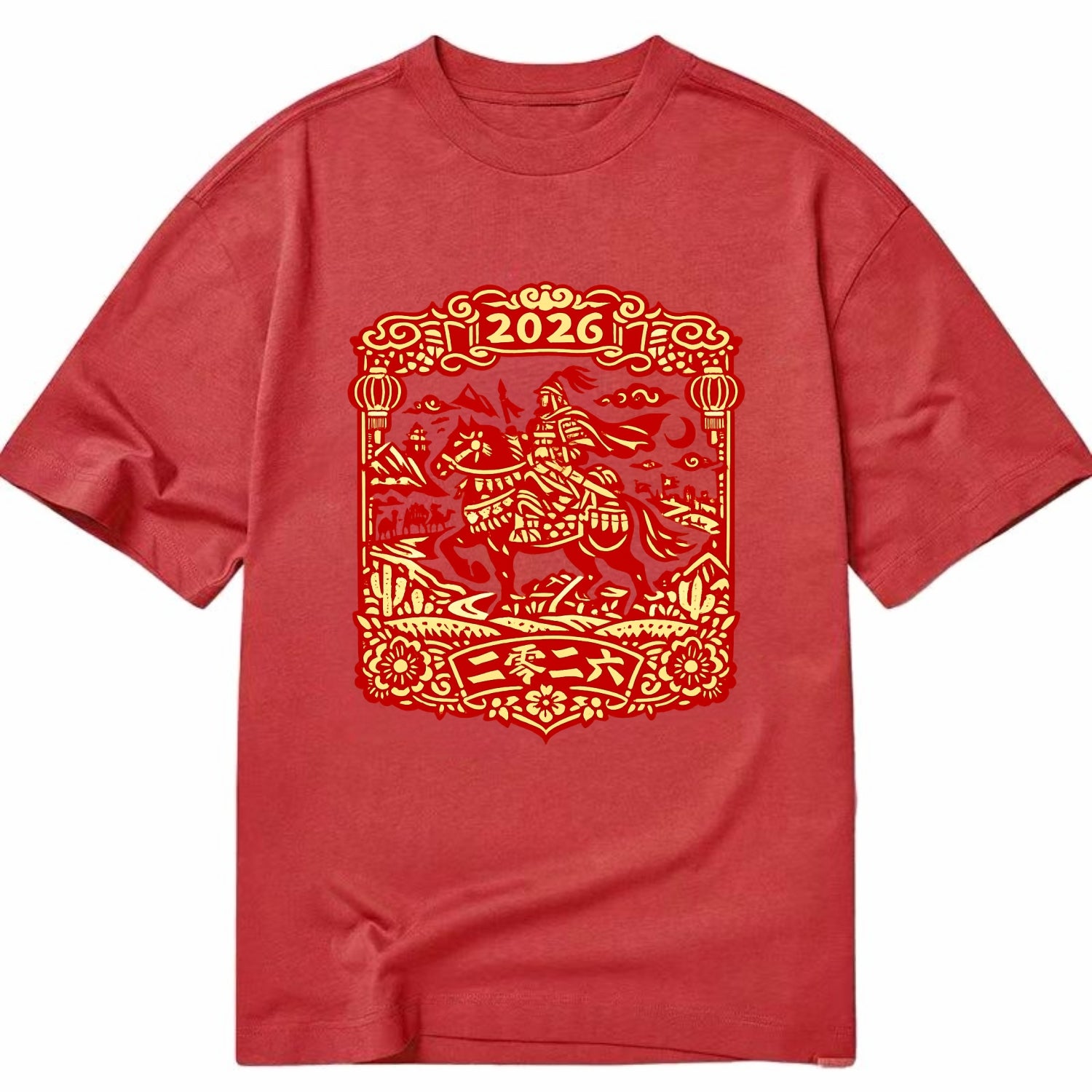 HORSE AND RIDER | Traditional Chinese warrior on horseback | Silk Road journey - Classic T-shirt - Red