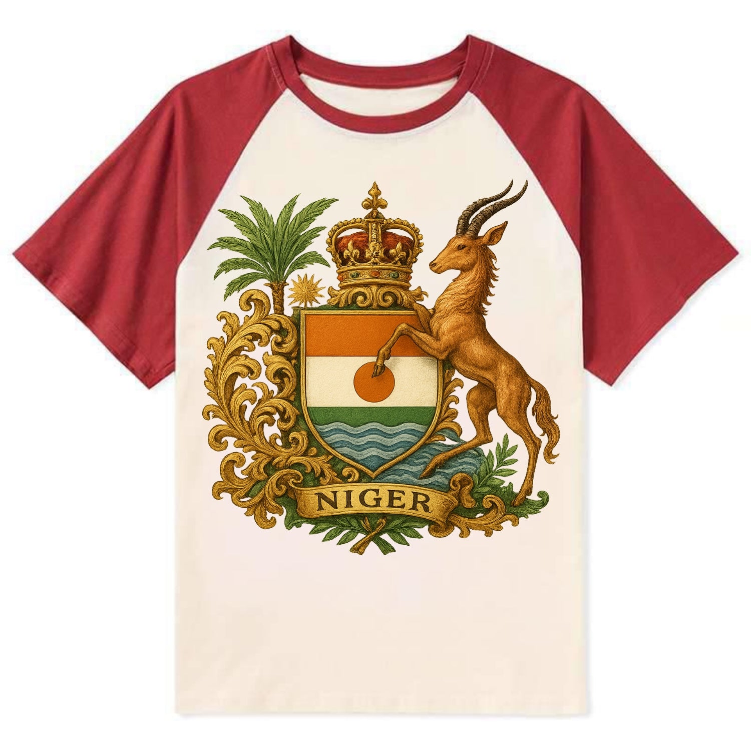 Niger Heritage Badge  - Contrast Raglan T-shirt - Red