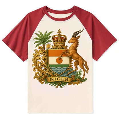 Niger Heritage Badge  - Contrast Raglan T-shirt - Red