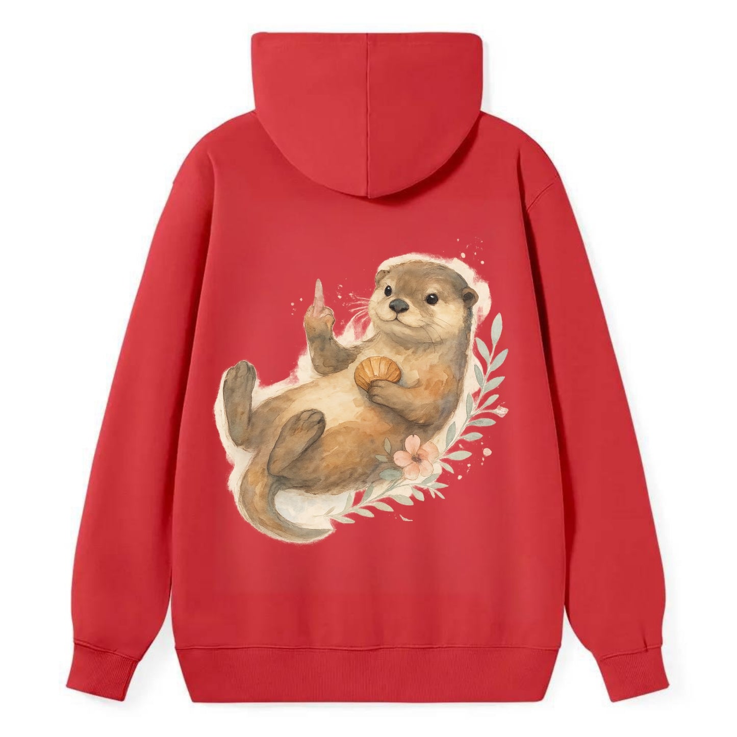 adorable otter floating on back, middle finger up while holding a - Classic Pullover Hoodie - Red