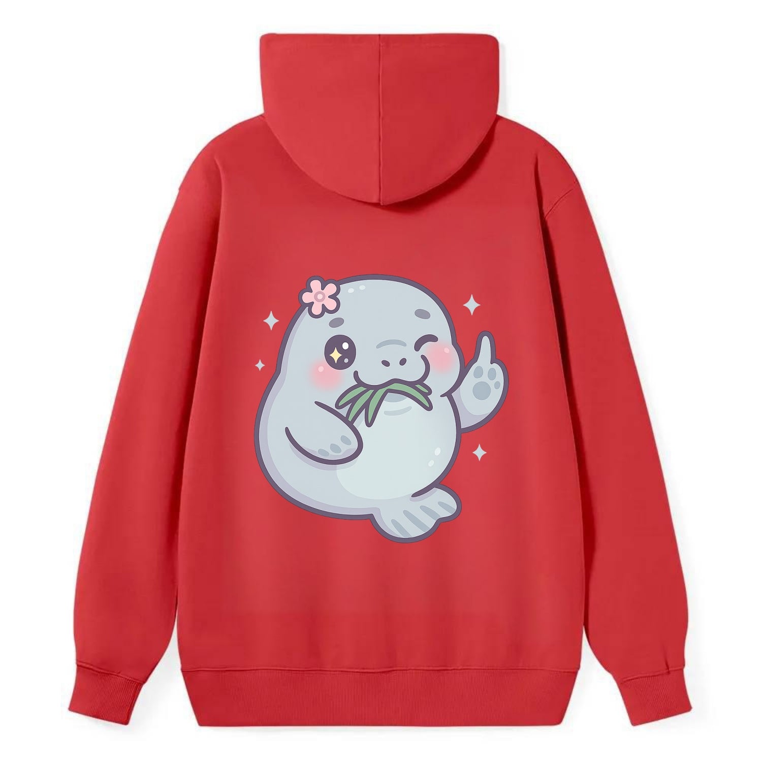 chubby manatee munching on seagrass, one flipper raised with sass - Classic Pullover Hoodie - Red