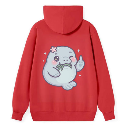 chubby manatee munching on seagrass, one flipper raised with sass - Classic Pullover Hoodie - Red