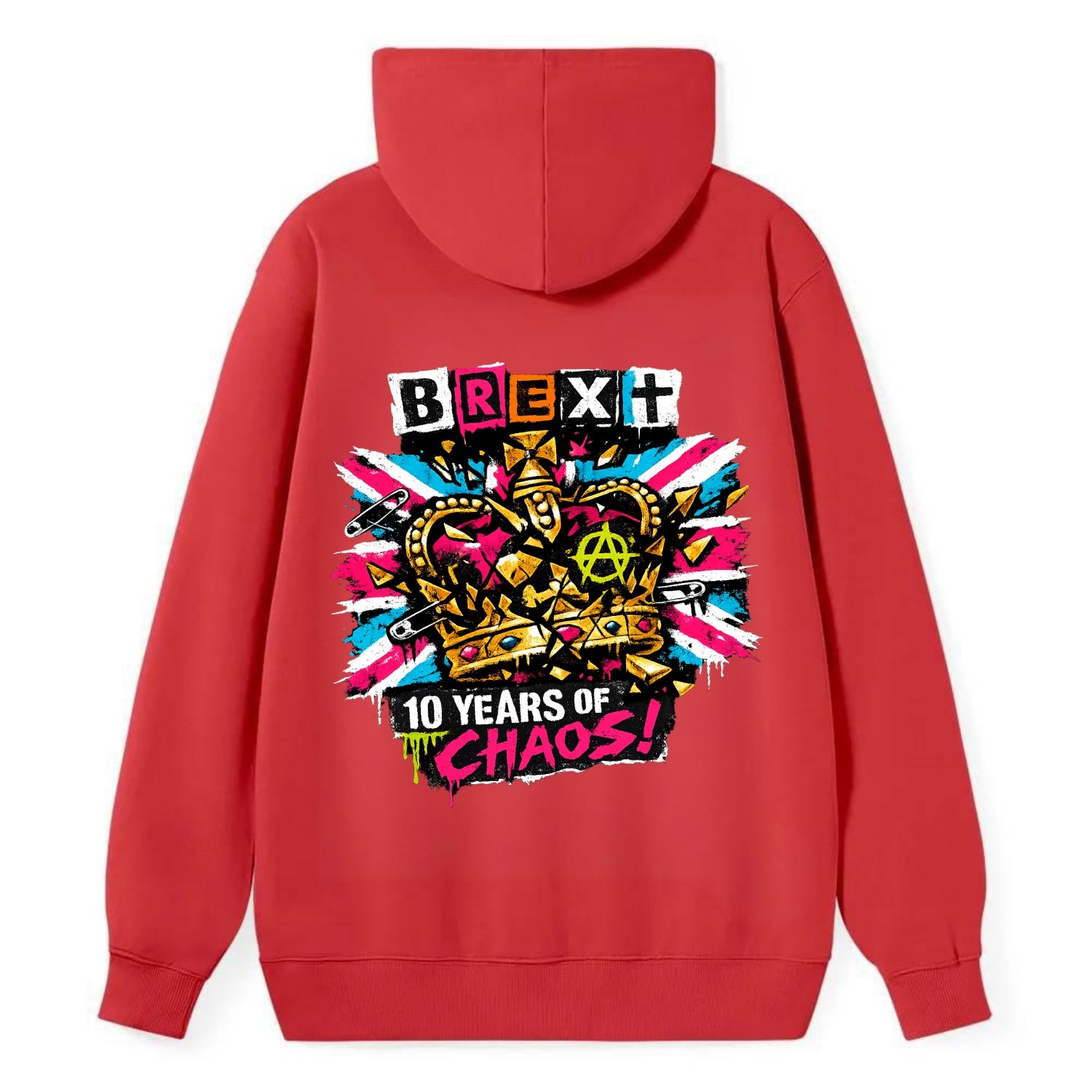BROKEN CROWN | Shattered British crown | Gold fragments scattered | Power - Classic Pullover Hoodie - Red