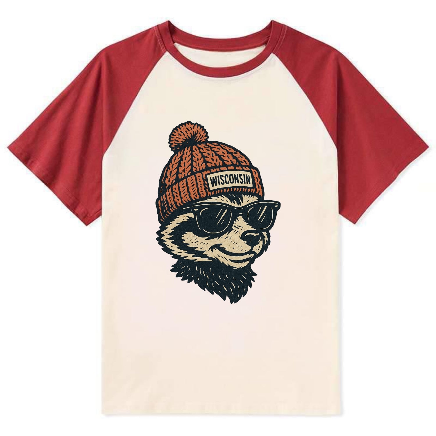 Madison Badge - Contrast Raglan T-shirt - Red