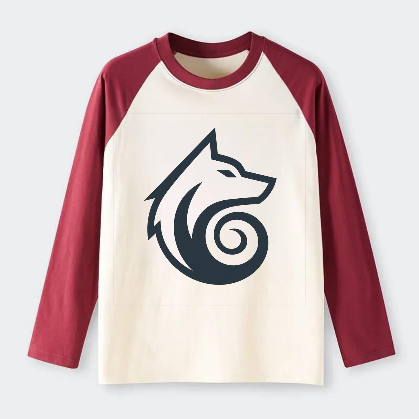 Wind Wolf Spiral  - Raglan Long Sleeve T-Shirt - Red