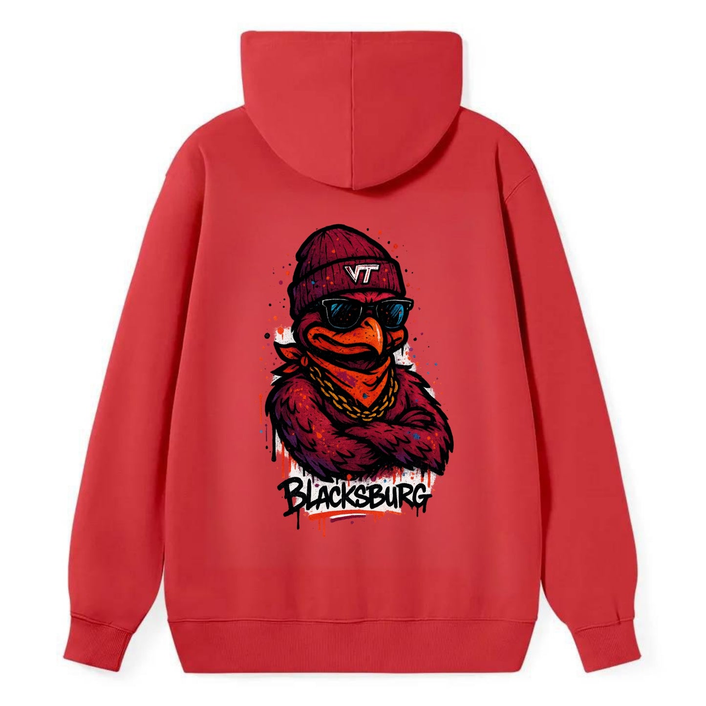 Blacksburg HokieBird wearing Virginia Tech beanie with VT patch - Classic Pullover Hoodie - Red