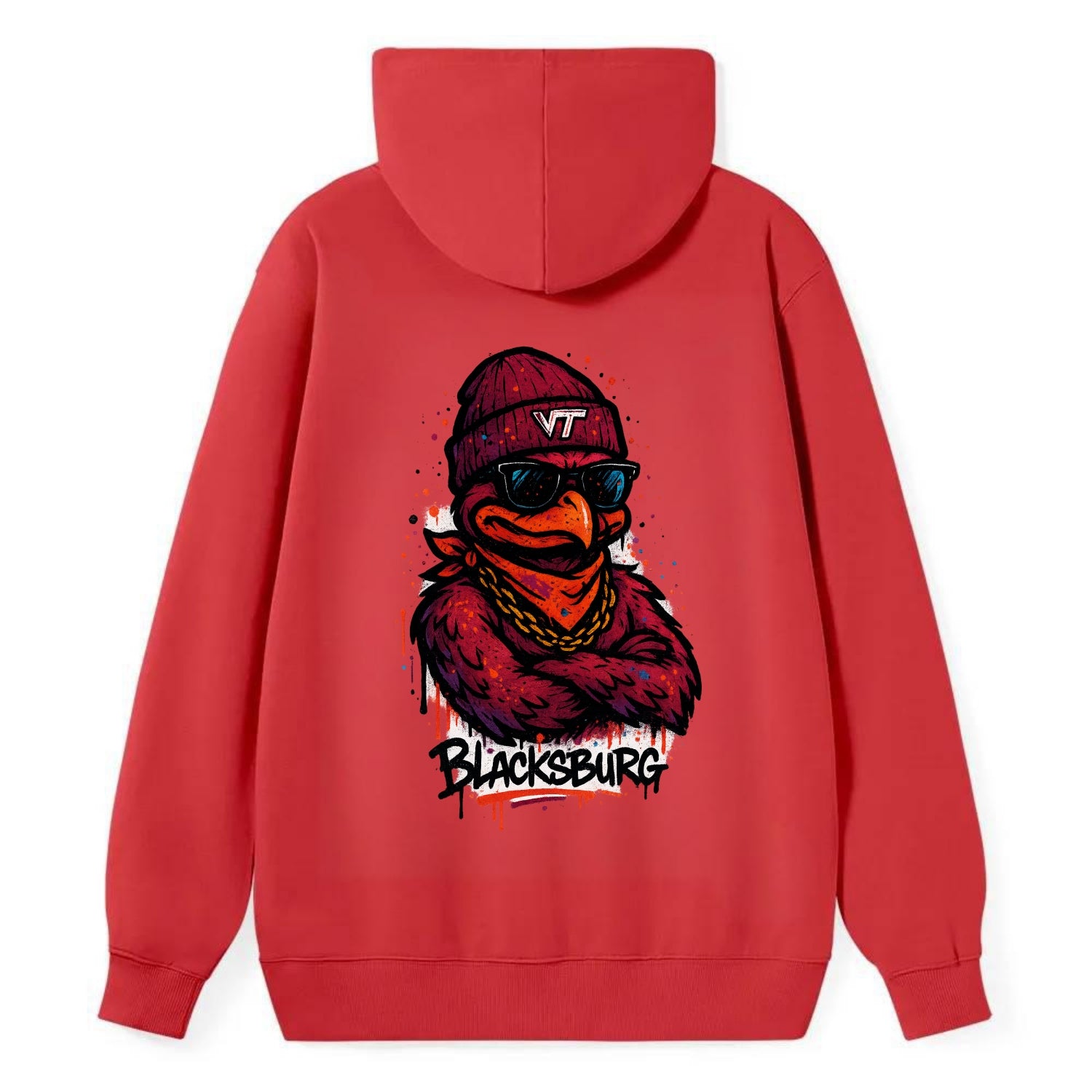Blacksburg HokieBird wearing Virginia Tech beanie with VT patch - Classic Pullover Hoodie - Red