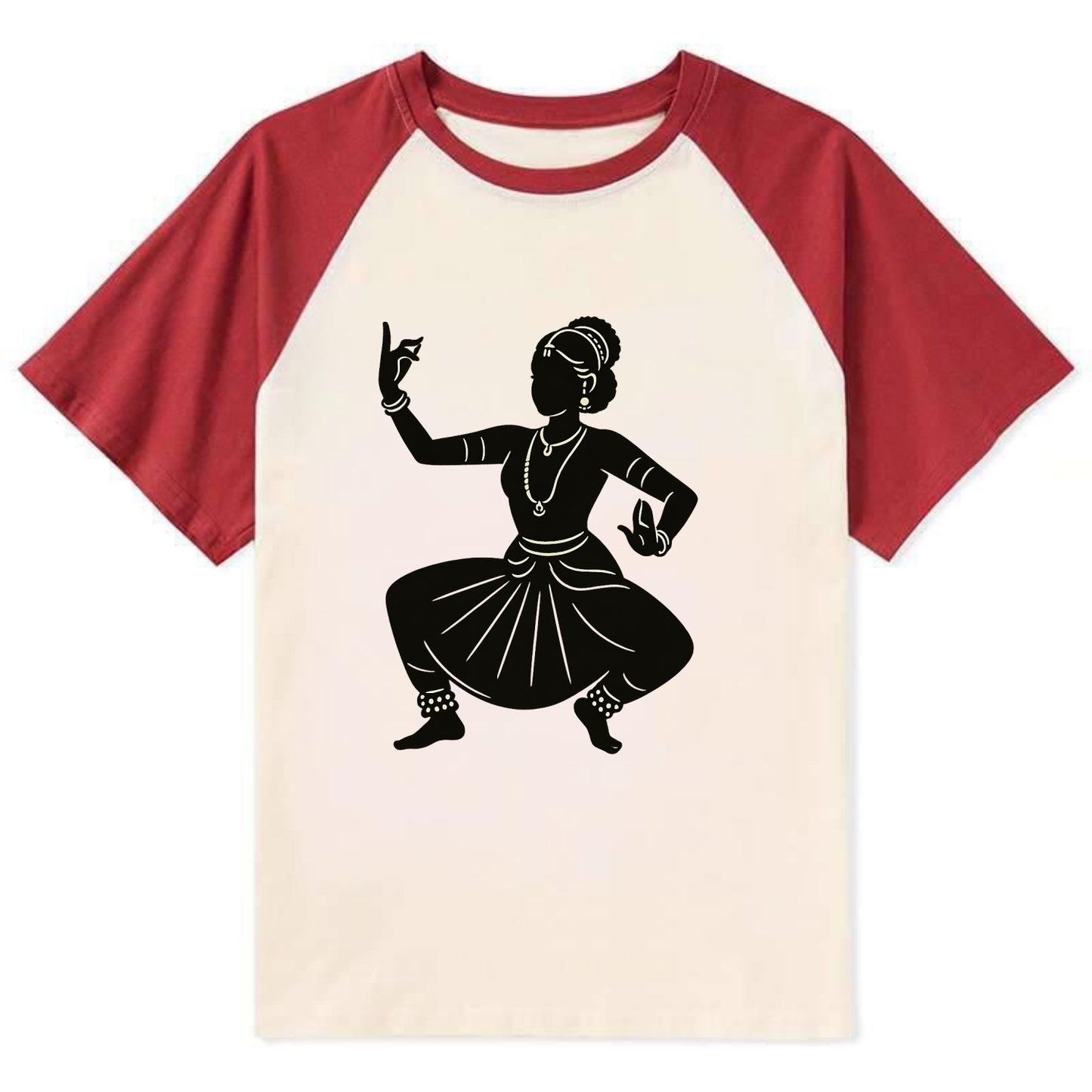 Bharatanatyam classical Indian pose - Contrast Raglan T-shirt - Red
