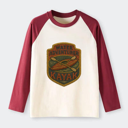 Kayak with paddle - water adventurer - Raglan Long Sleeve T-Shirt - Red