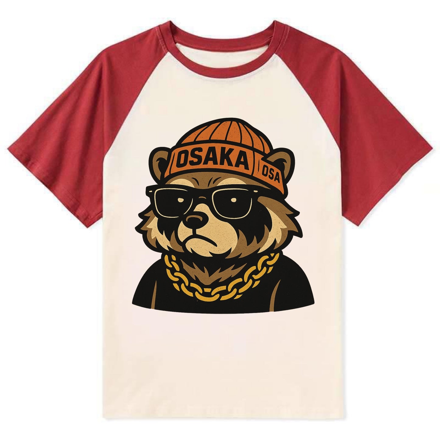 Osaka Tanuki - Contrast Raglan T-shirt - Red