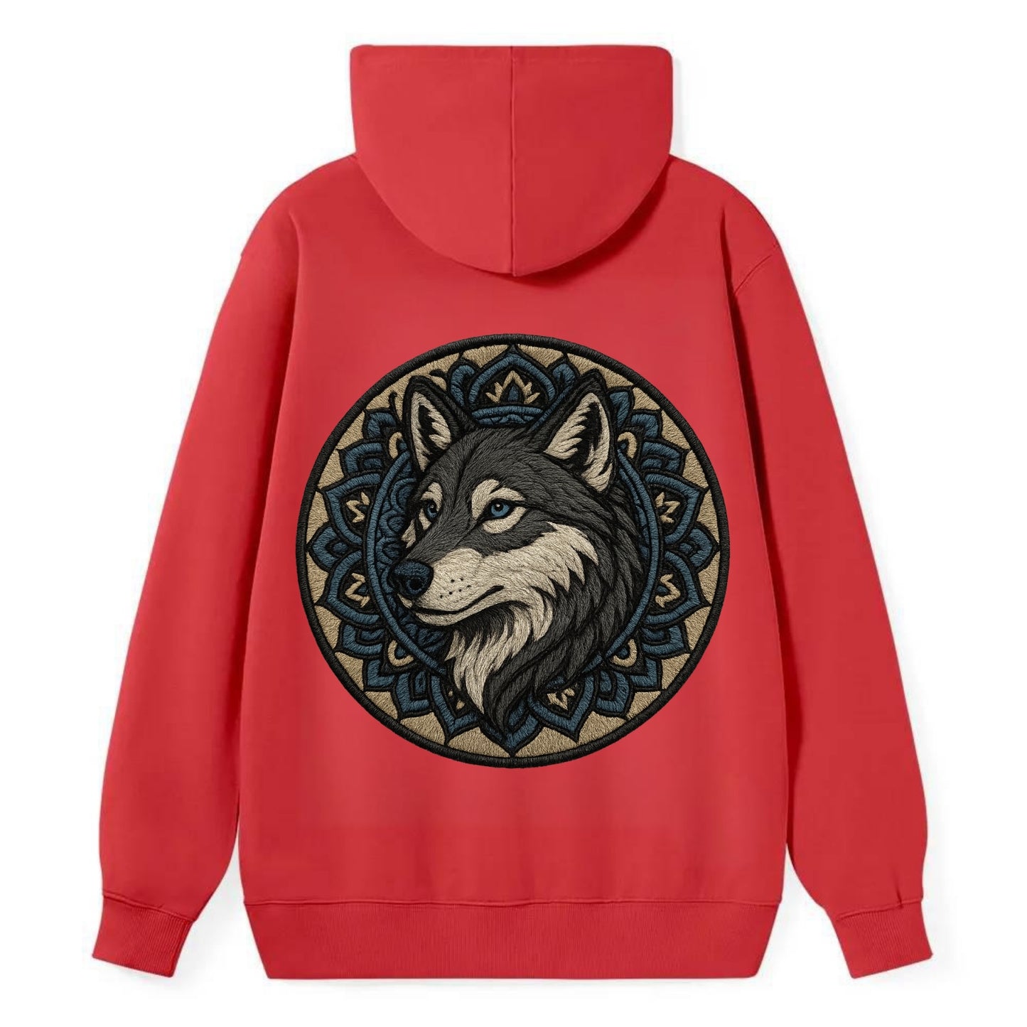 Mandala Wolf Pattern  - Classic Pullover Hoodie - Red