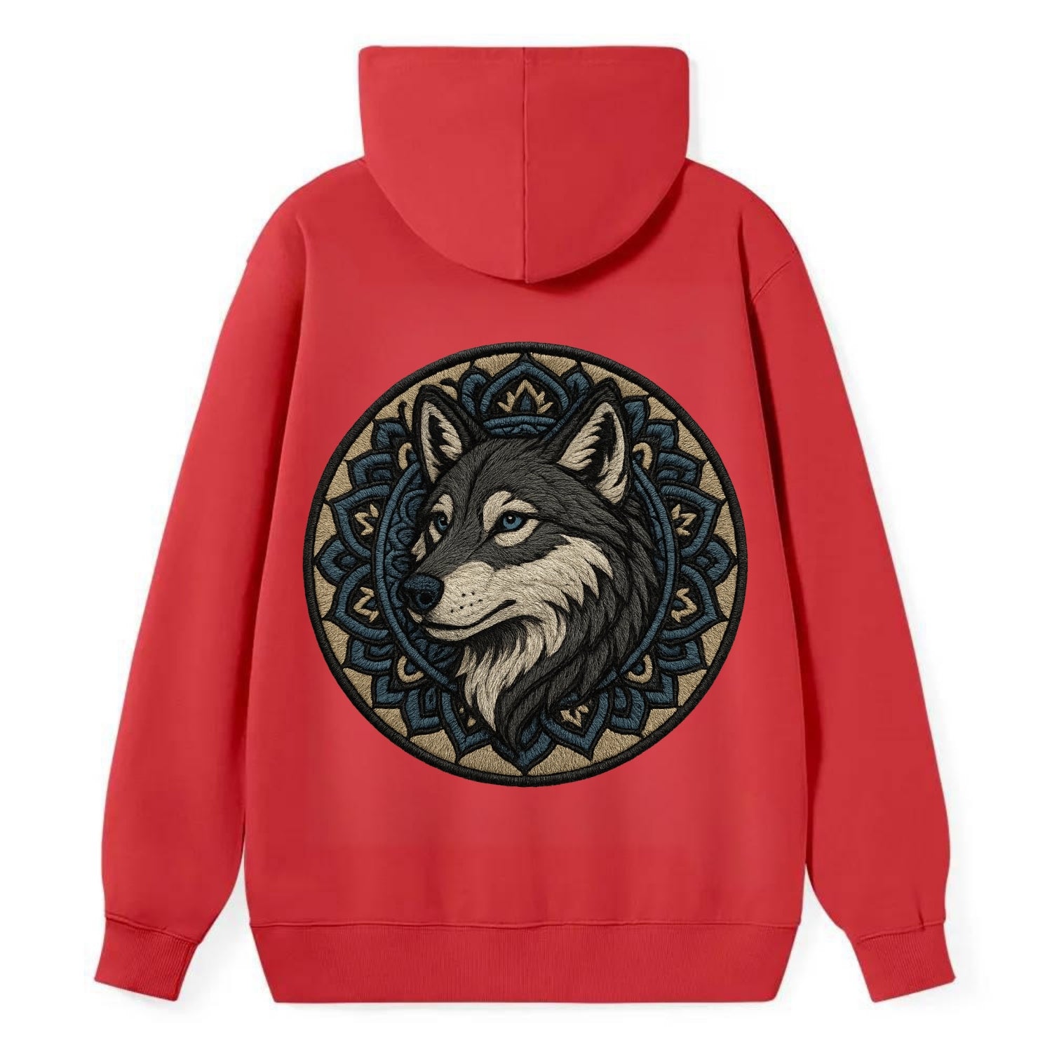 Mandala Wolf Pattern  - Classic Pullover Hoodie - Red