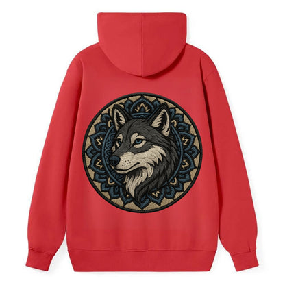 Mandala Wolf Pattern  - Classic Pullover Hoodie - Red