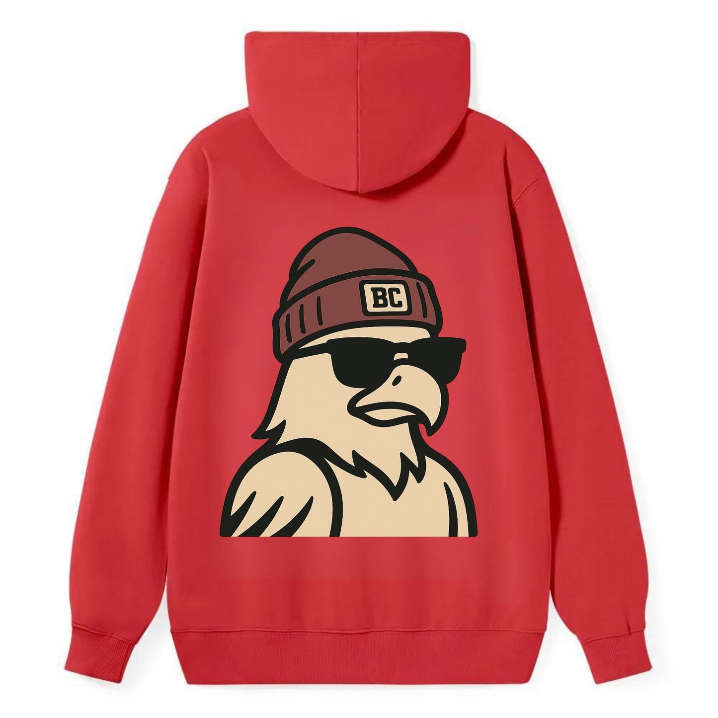 Chestnut Hill Eagle wearing Boston College beanie with BC patch - Classic Pullover Hoodie - Red