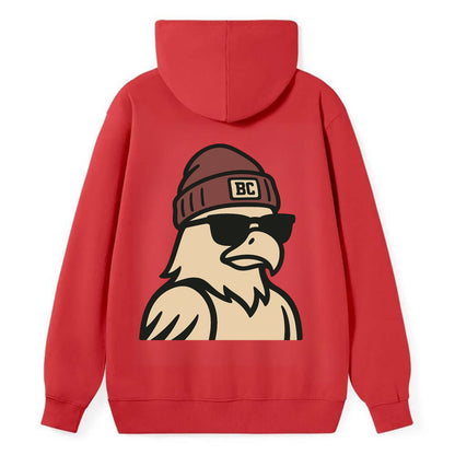 Chestnut Hill Eagle wearing Boston College beanie with BC patch - Classic Pullover Hoodie - Red