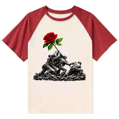 Iwo Jima Rose - Contrast Raglan T-shirt - Red