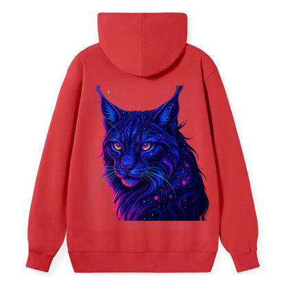 Stealthy lynx with ear tufts forming constellation patterns, nebula spots - Classic Pullover Hoodie - Red