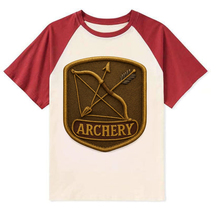 Bow and arrow crossed - archery enthusiast - Contrast Raglan T-shirt - Red