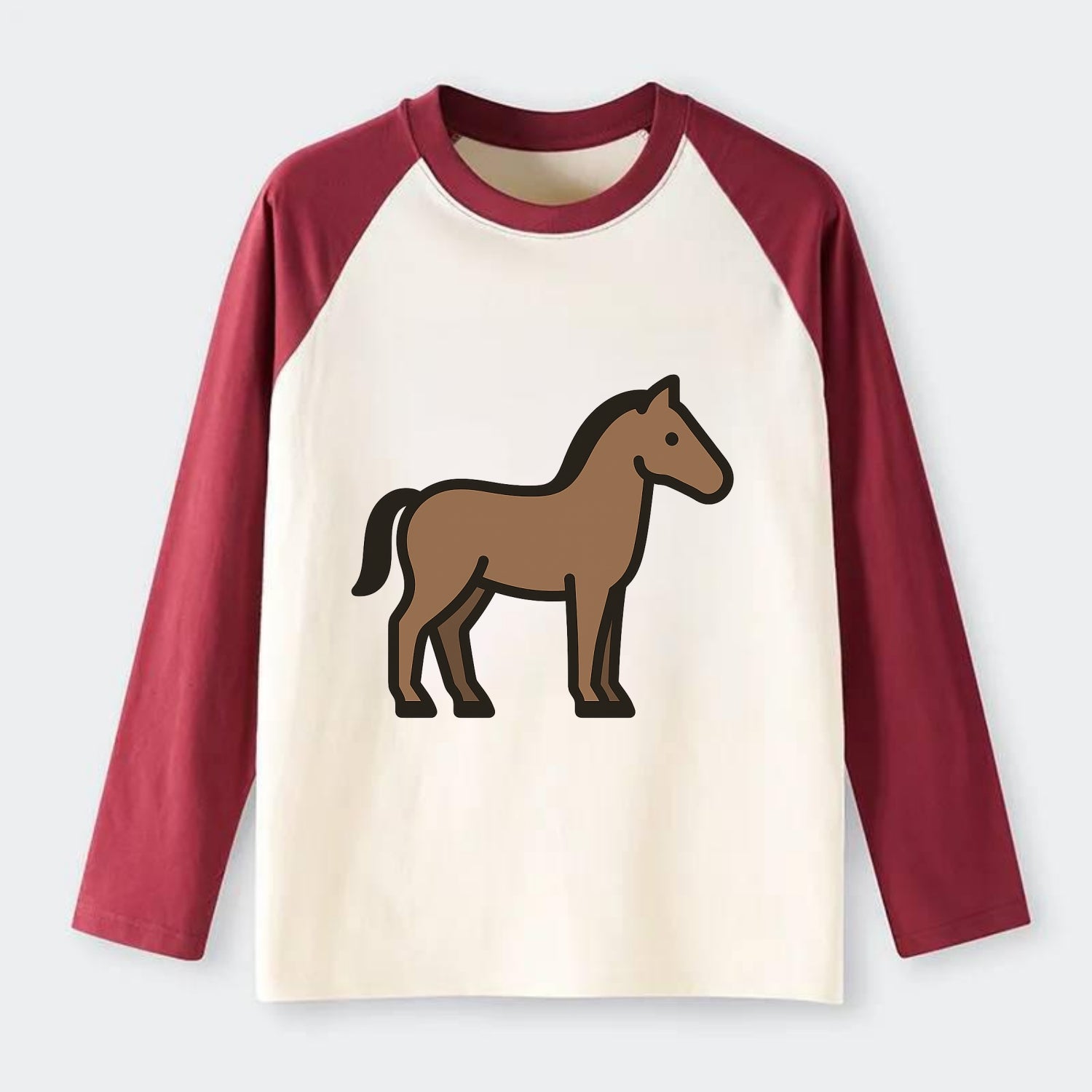 Horse - Brown standing pose flat side profile - Raglan Long Sleeve T-Shirt - Red