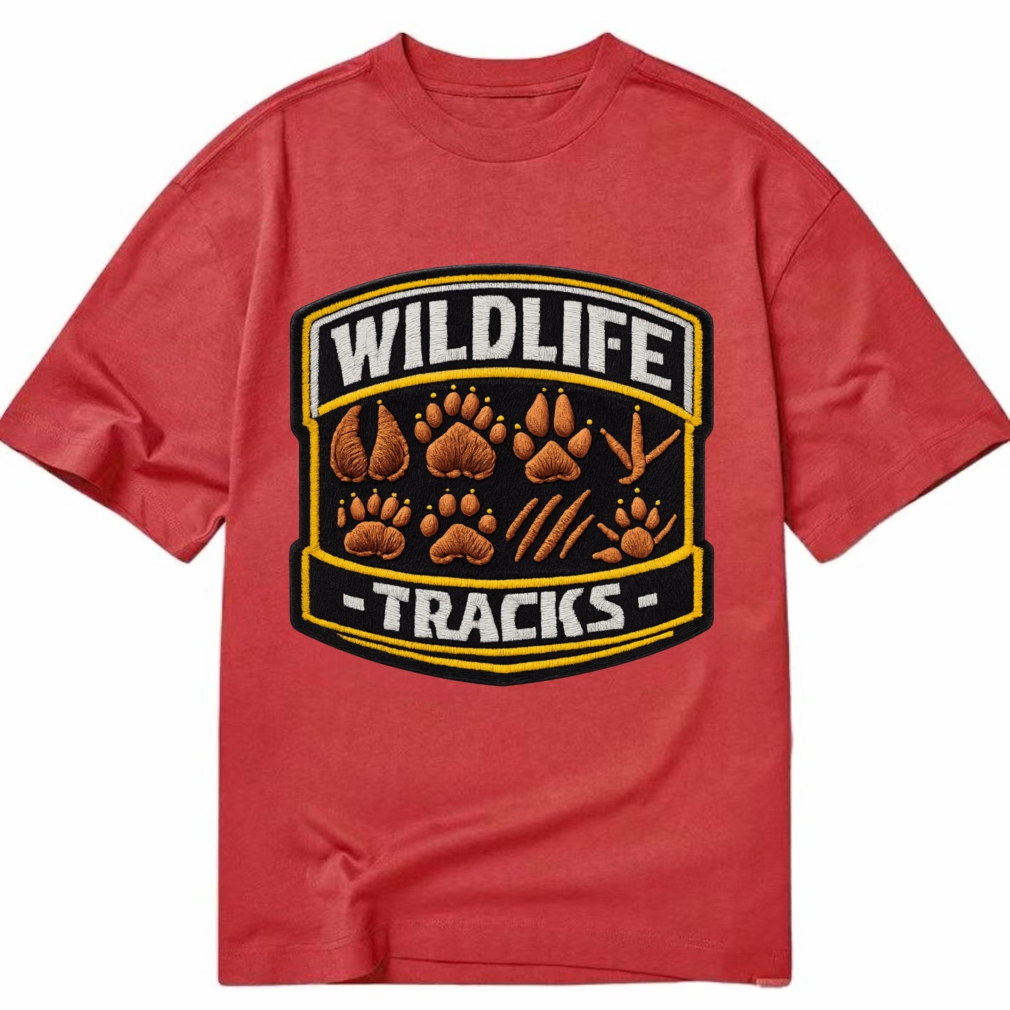 WILDLIFE TRACKS - animal footprints in brown , tracker - Classic T-shirt - Red