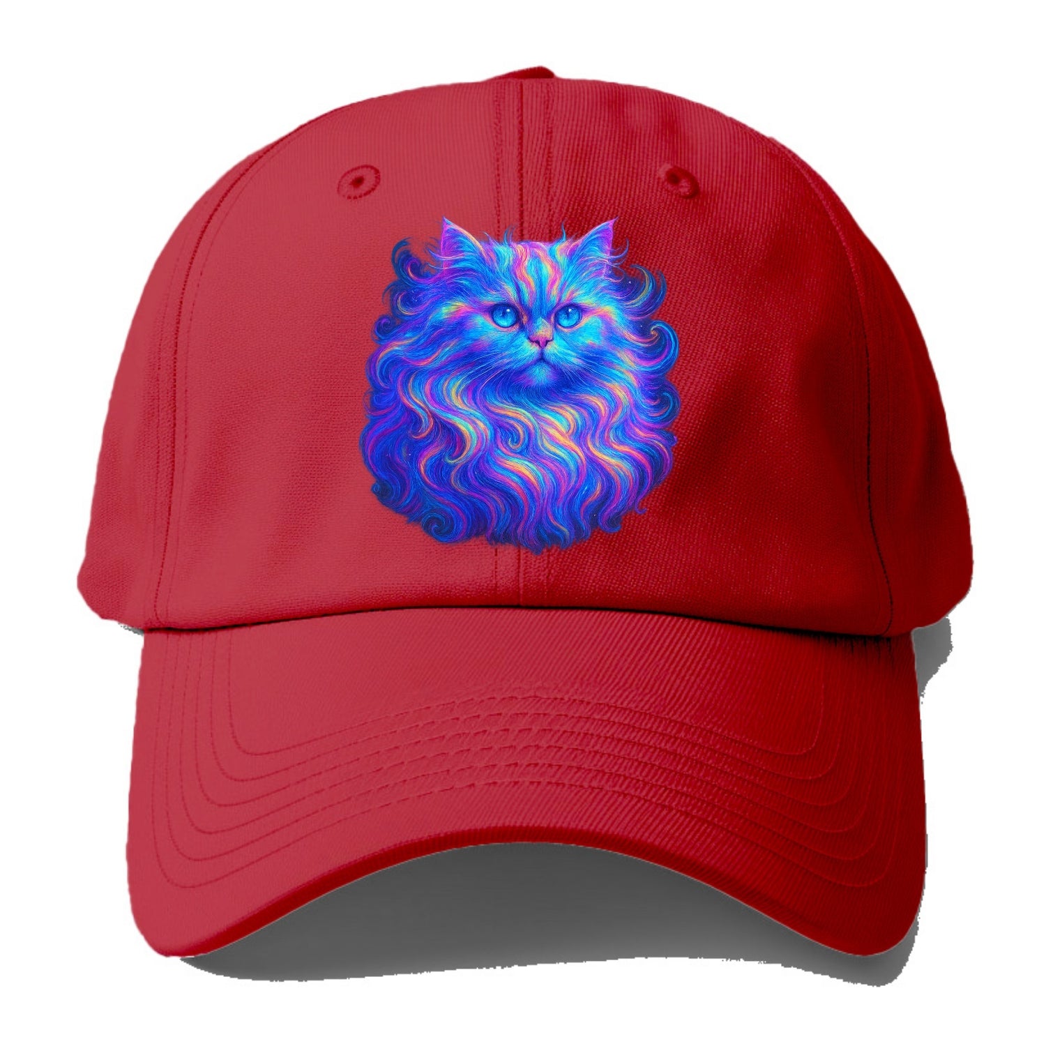 Luxurious Persian cat with flowing fur that refracts into rainbow prisms, soft - Baseball Cap - Red