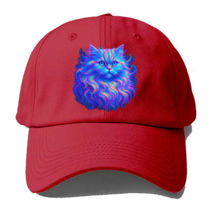 Luxurious Persian cat with flowing fur that refracts into rainbow prisms, soft - Baseball Cap - Red