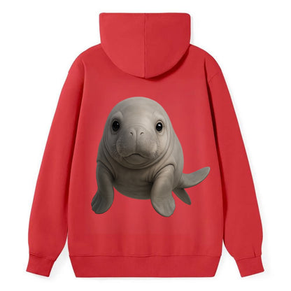 Baby Dugong - gray with paddle tail, gentle expression, whiskers, - Classic Pullover Hoodie - Red