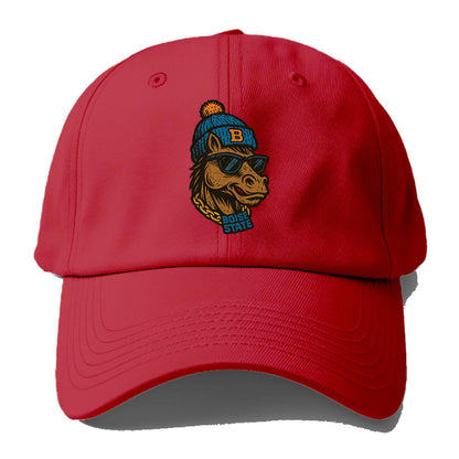Boise Bronco wearing Boise State beanie with B patch - Baseball Cap - Red
