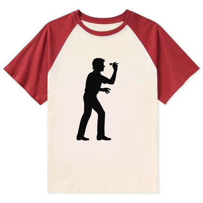 Darts player in throwing stance - Contrast Raglan T-shirt - Red