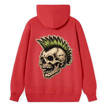 MOHAWK SKULL - punk skull with mohawk in neon green and black , punk rock - Classic Pullover Hoodie - Red