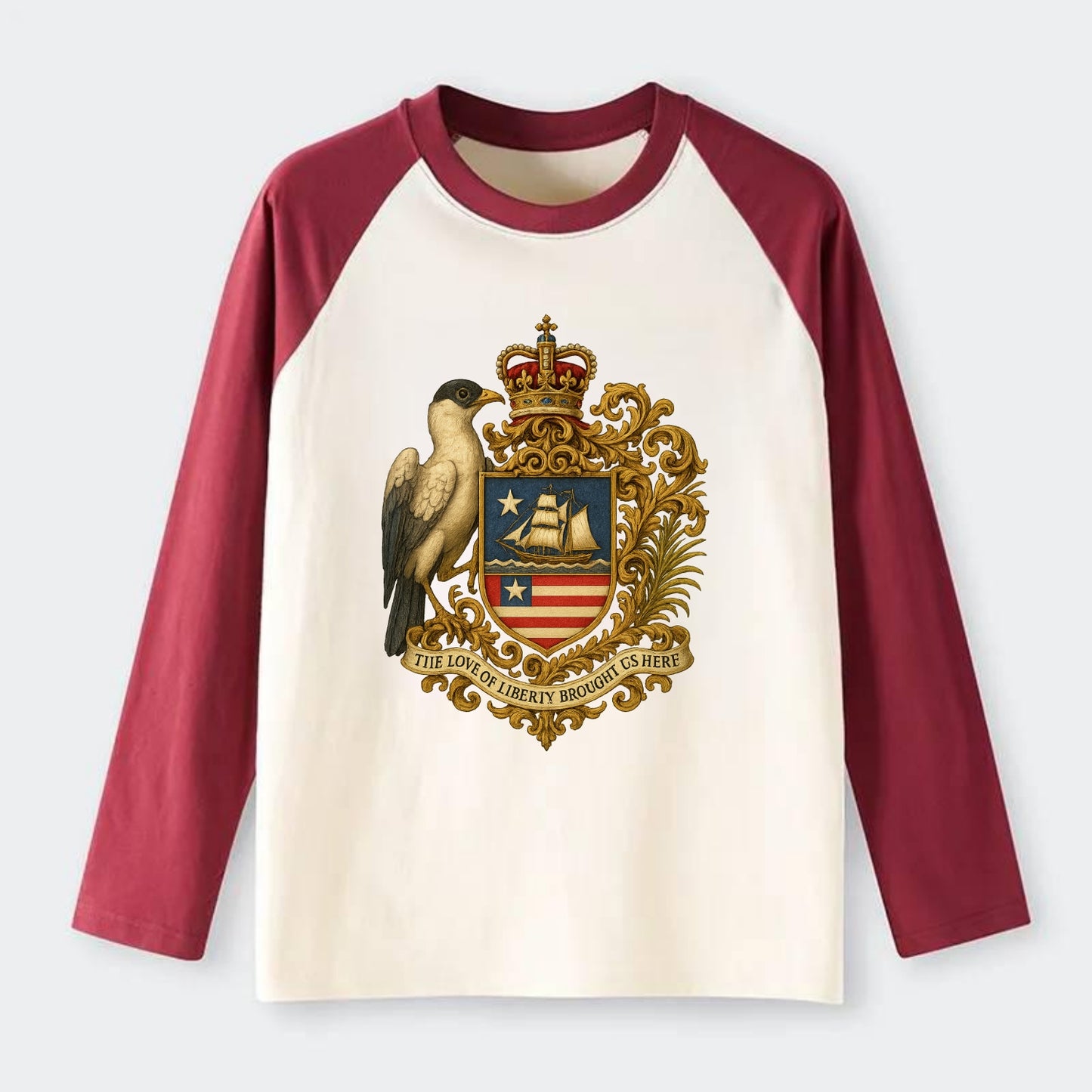 Liberia Pepper Bird Emblem - Raglan Long Sleeve T-Shirt - Red