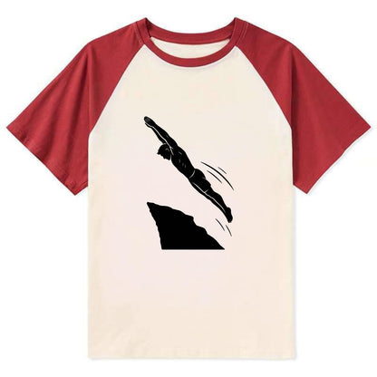 Cliff diver perfect form - Contrast Raglan T-shirt - Red