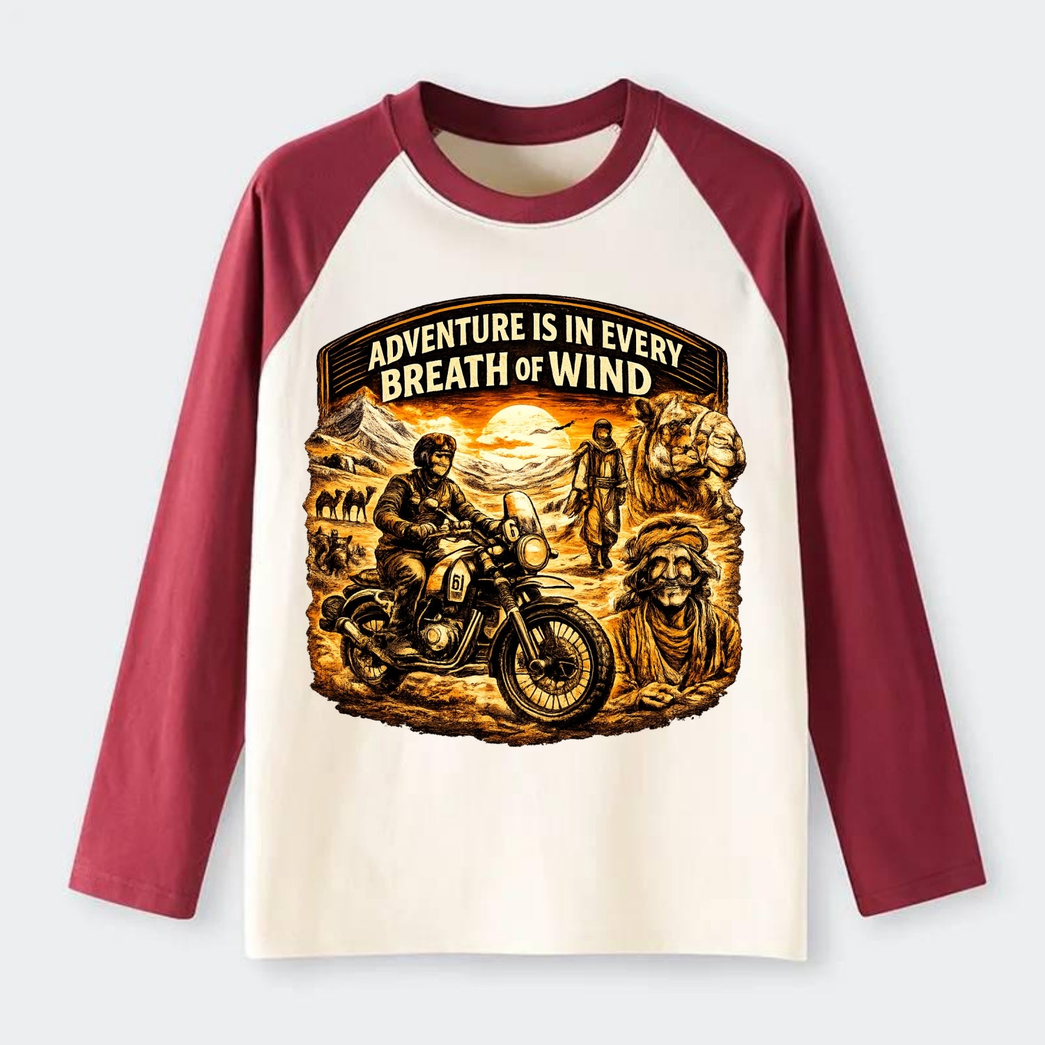Adventure Vintage Rides - Raglan Long Sleeve T-Shirt - Red