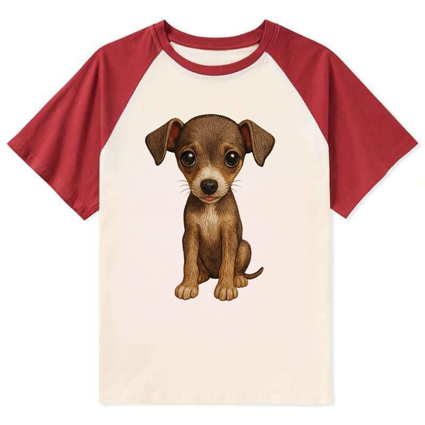 Baby Italian Greyhound Puppy - sleek tiny body, long legs, gentle eyes, - Contrast Raglan T-shirt - Red