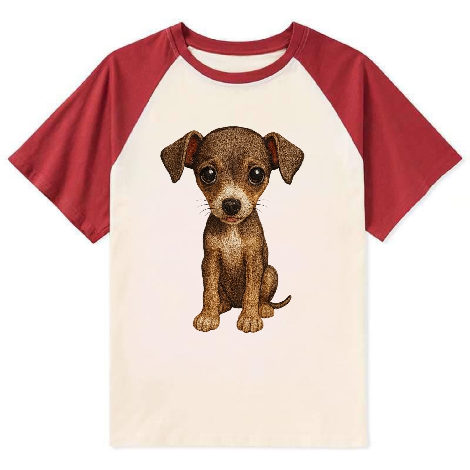 Baby Italian Greyhound Puppy - sleek tiny body, long legs, gentle eyes, - Contrast Raglan T-shirt - Red