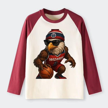 DC Eagle wearing Wizards red white and blue beanie with monument patch - Raglan Long Sleeve T-Shirt - Red
