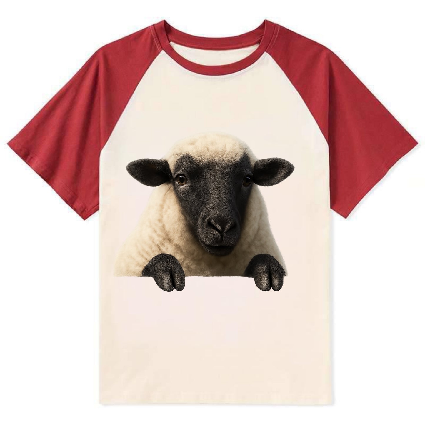 Sheep  - Contrast Raglan T-shirt - Red