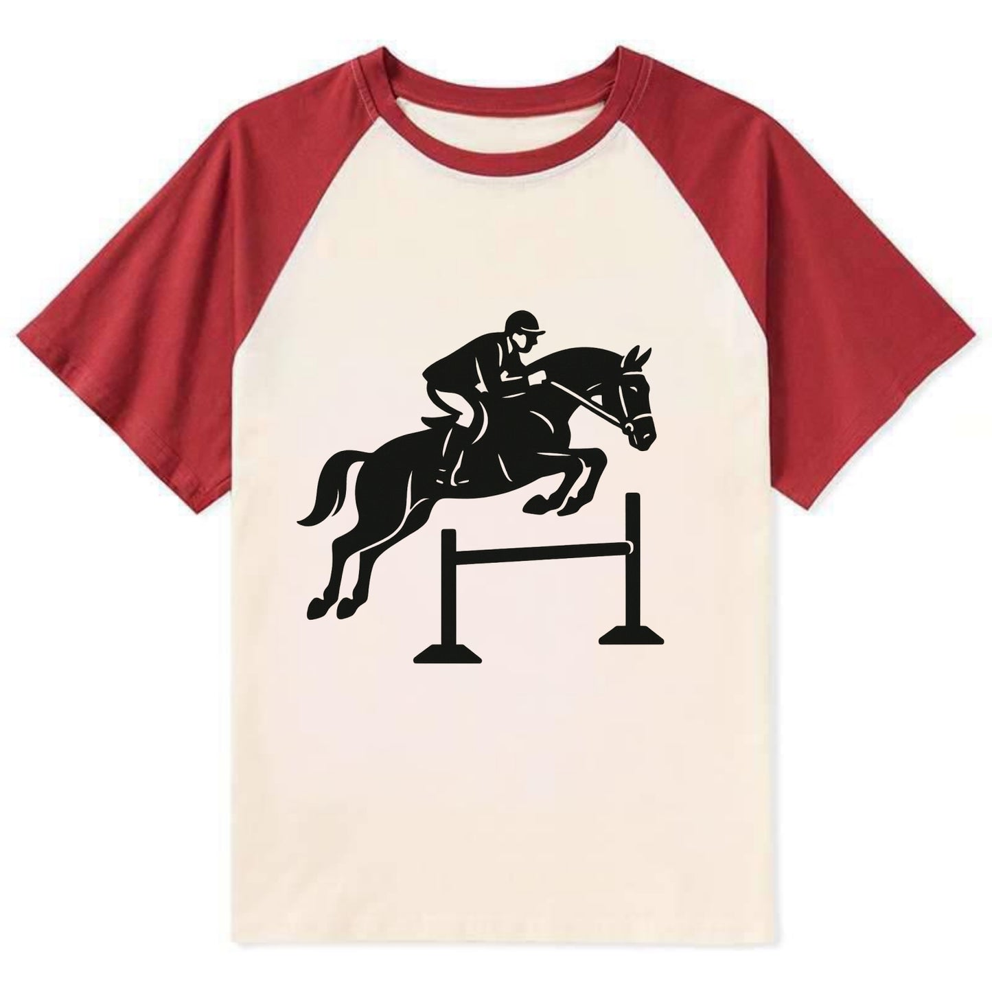 Equestrian jumping over obstacle - Contrast Raglan T-shirt - Red